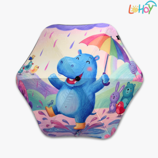 LOHOY童趣圓夢傘 兒童圓角雨傘-河馬喜波